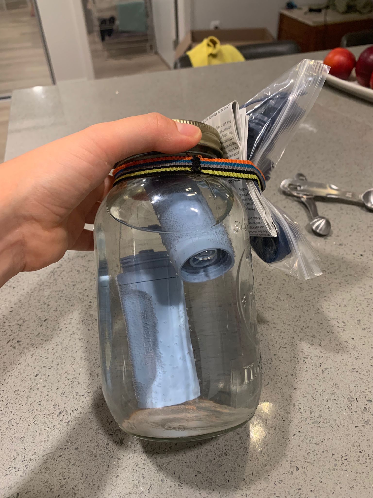 Backpacking water filters and storage container for end-of-season gear maintenance